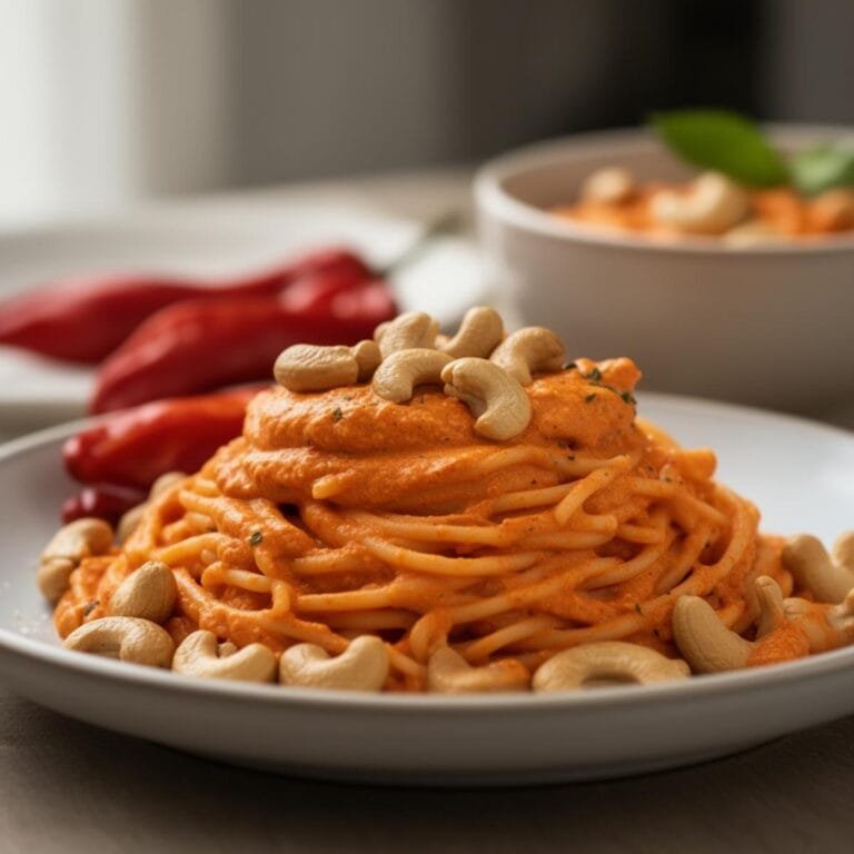 Easy Roasted Red Pepper Cashew Cream Pasta recipe