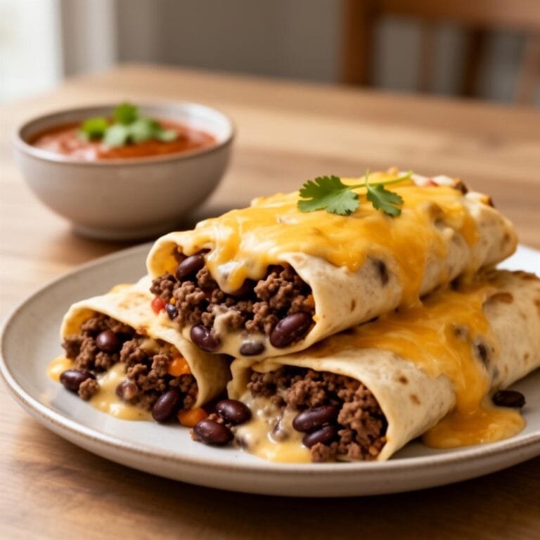 Easy Smothered Beef & Bean Burrito Bake recipe