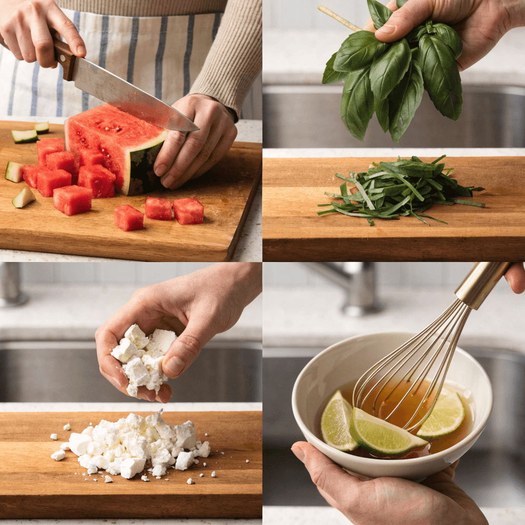 a 4 grid collage showing the preparation of a wate