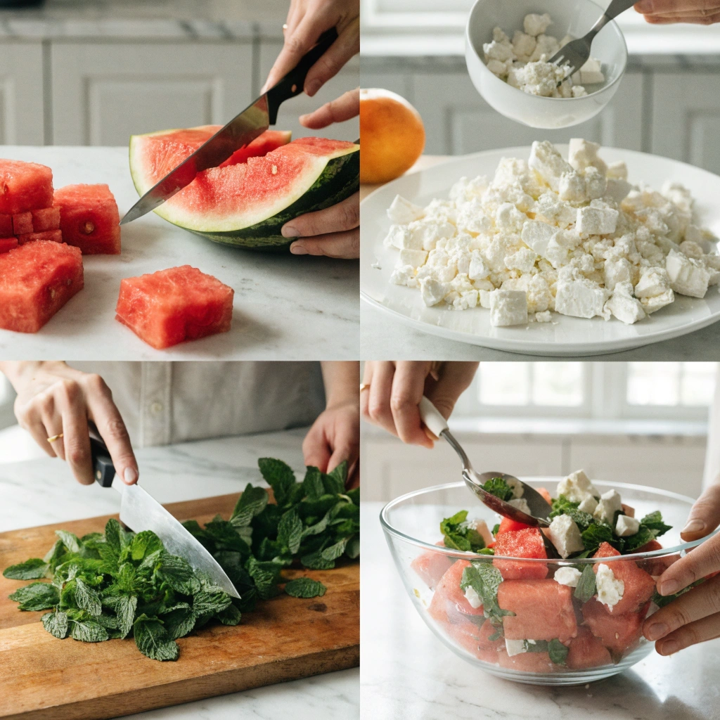 a 4 grid instructional collage for a watermelon mi