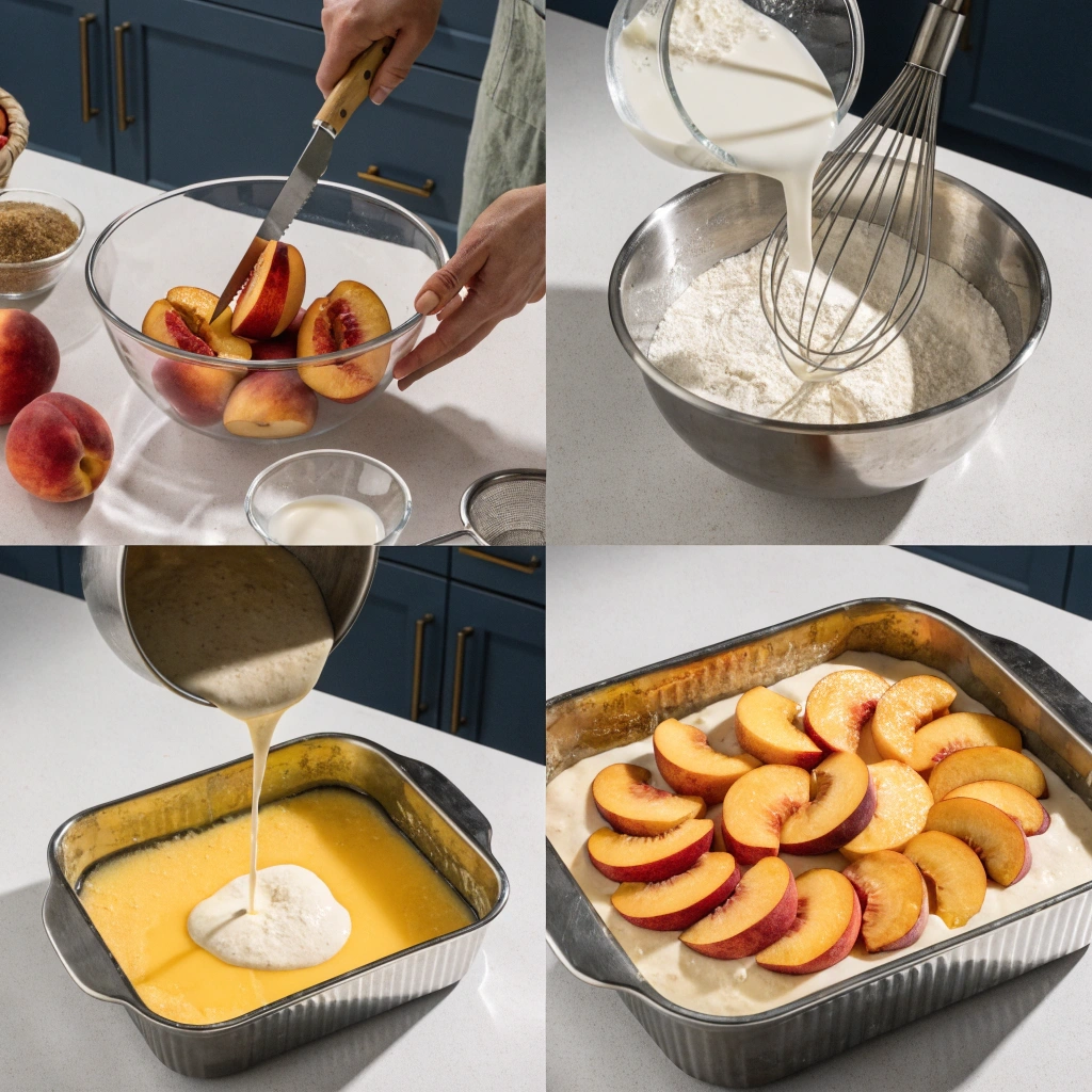 flat lay shot of a generous serving of peach cobb